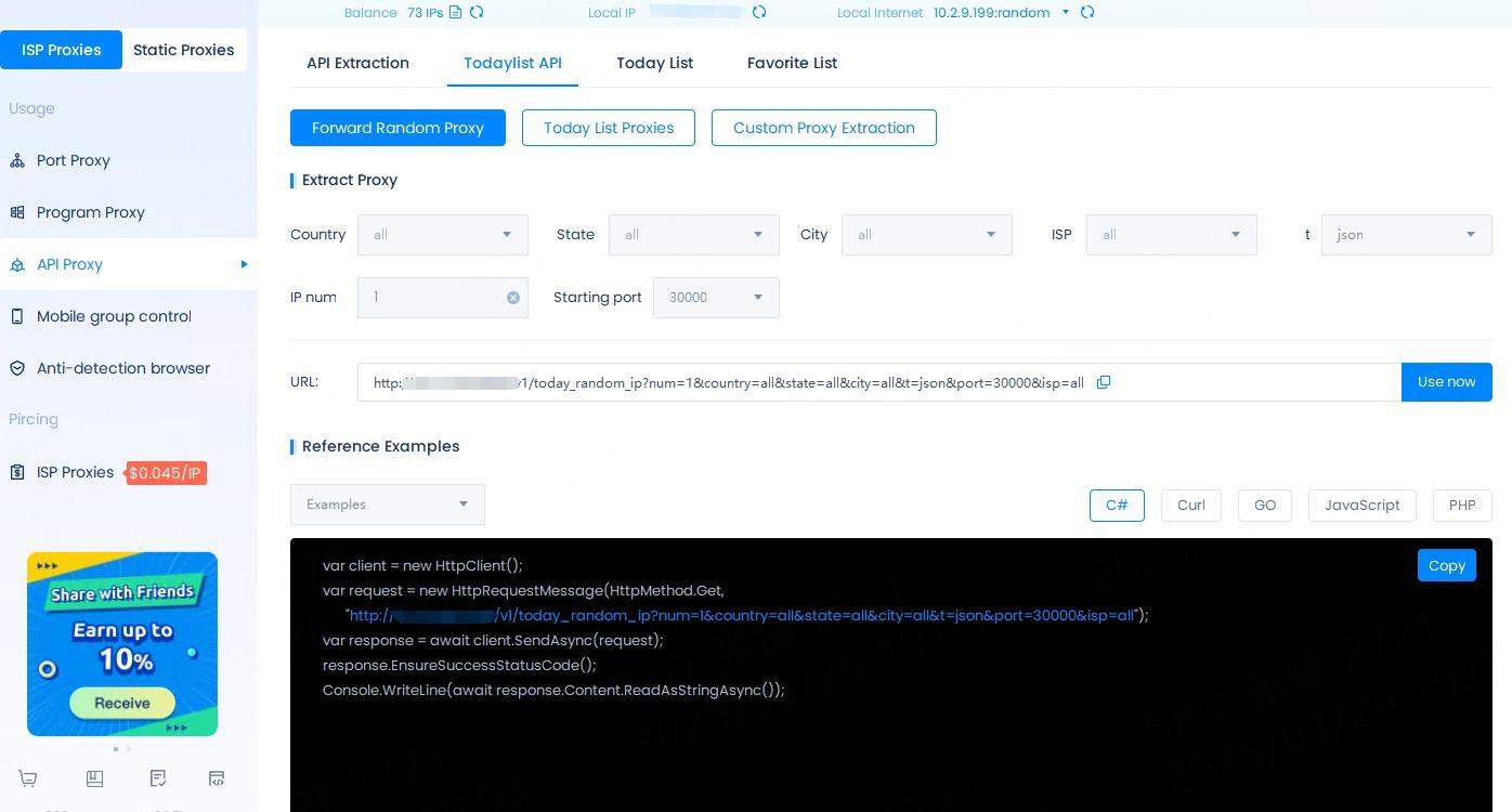 Tham số API TodayList