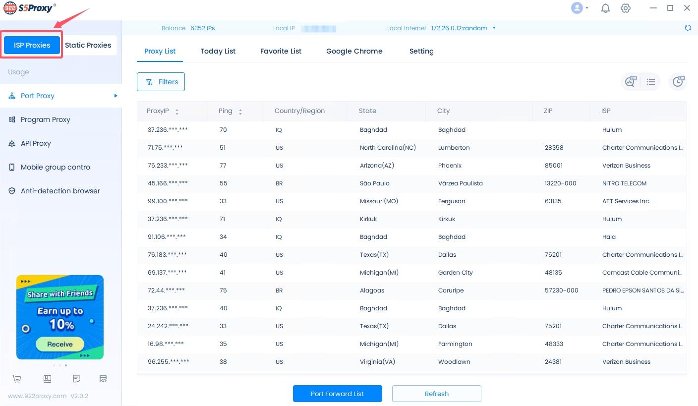 Giao diện Port Proxy